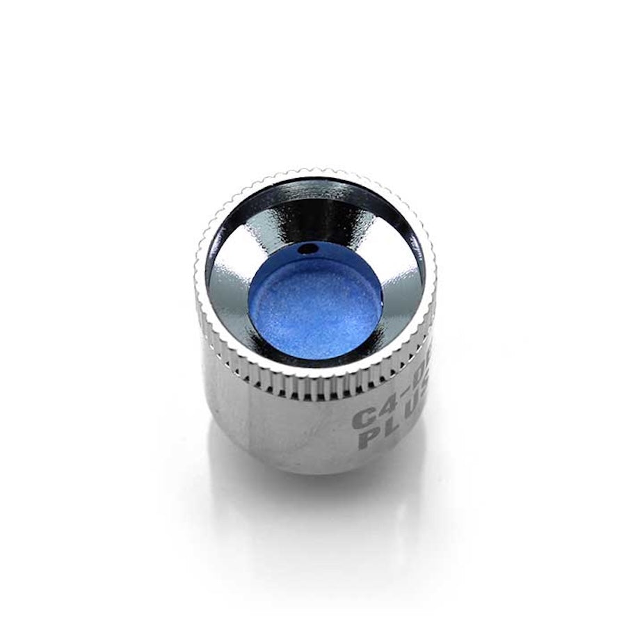 Metallic atomizer with blue centre on a white background