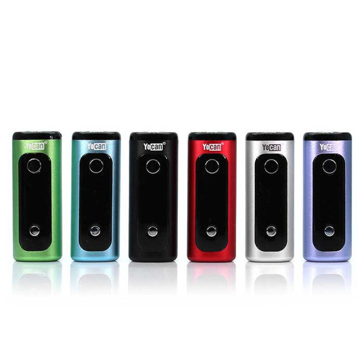 Six Yocan electronic devices in different colors on a white background