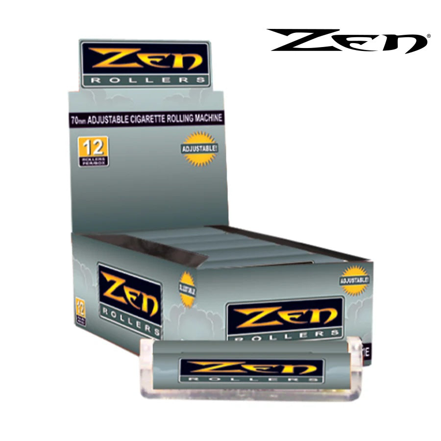 Box of Zenroller rolling machine swith multiple packages displayed on a white background