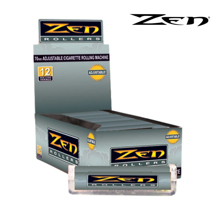 Box of Zenroller rolling machine swith multiple packages displayed on a white background