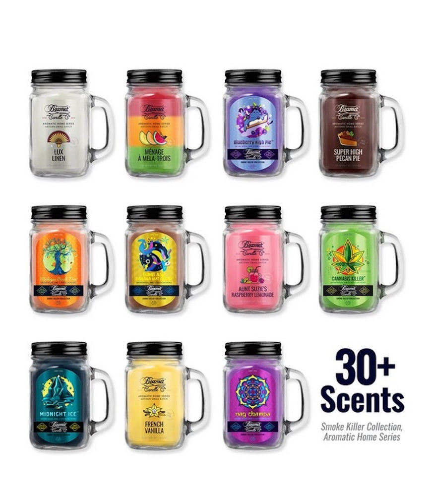 Assorted beamer jars with lids on a white background