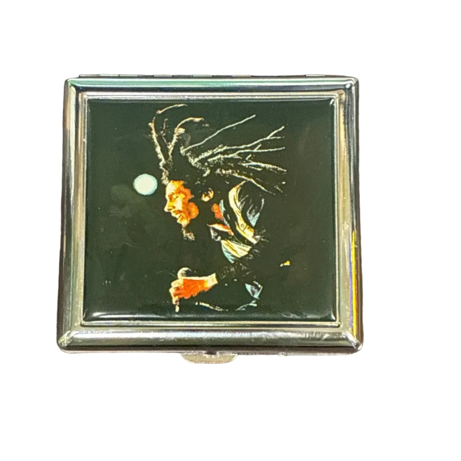 small cigarette case with bob marley on white backround
