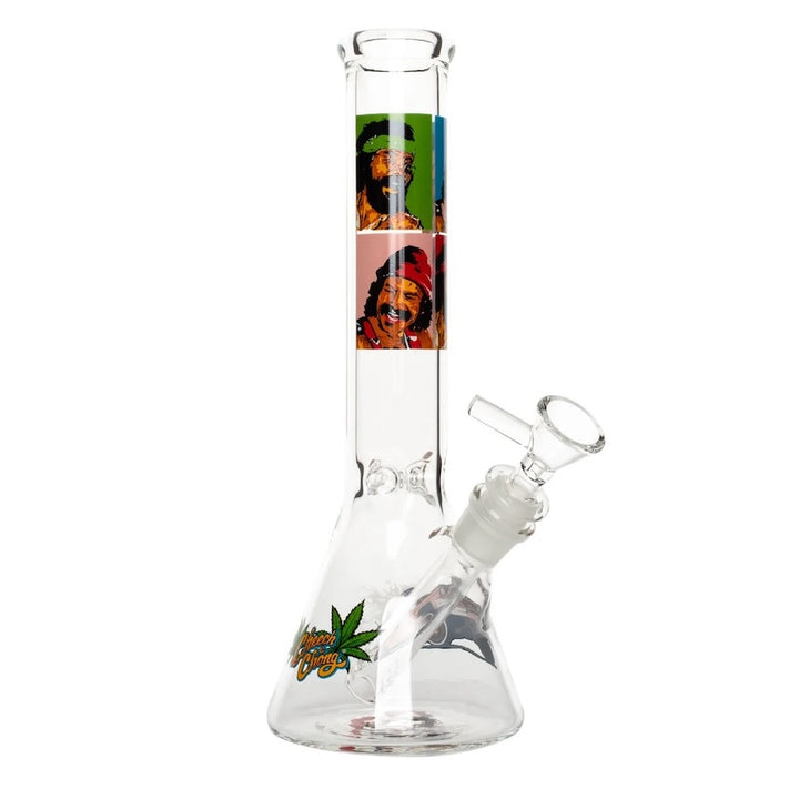 a cheech and chong glass bong on a white background