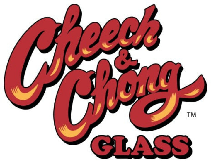 Cheech & Chong Glass logo with red and yellow text on a white background
