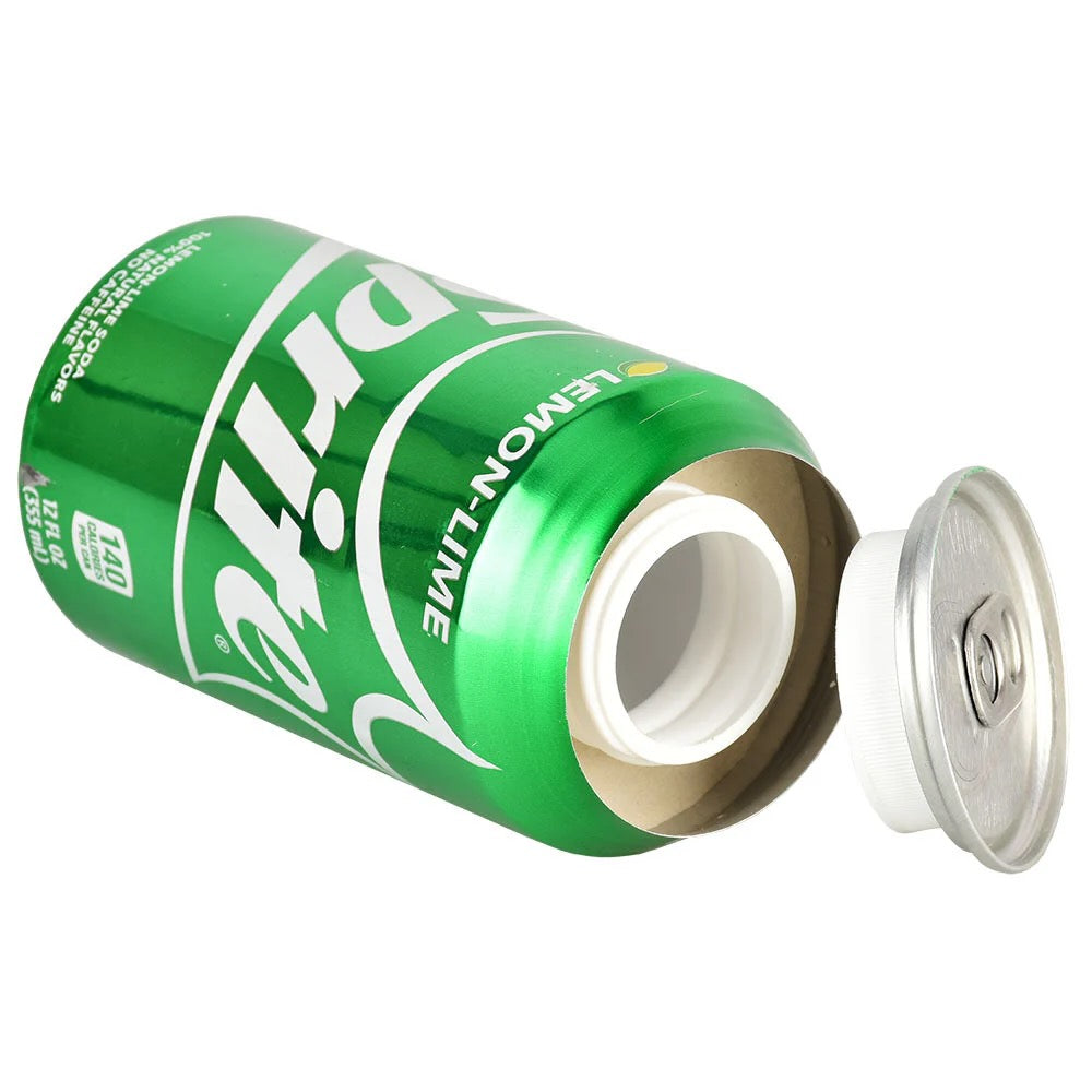 Green Sprite can with a white cap on a white background