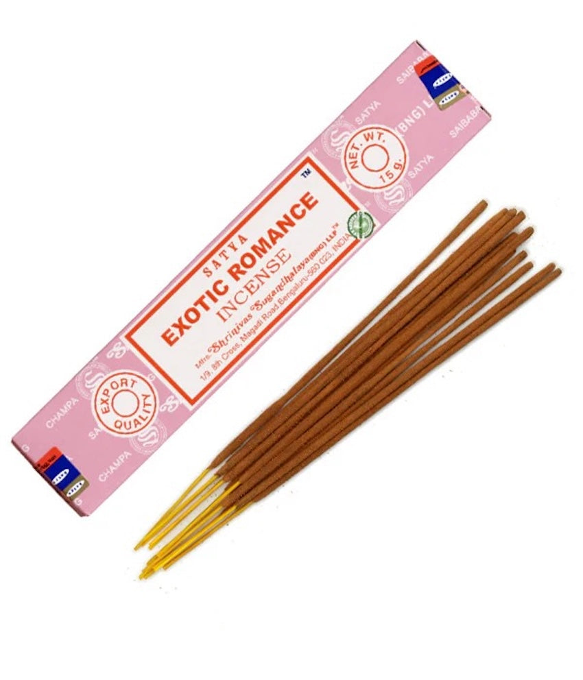 Exotic Romance incense sticks with packaging on a white background