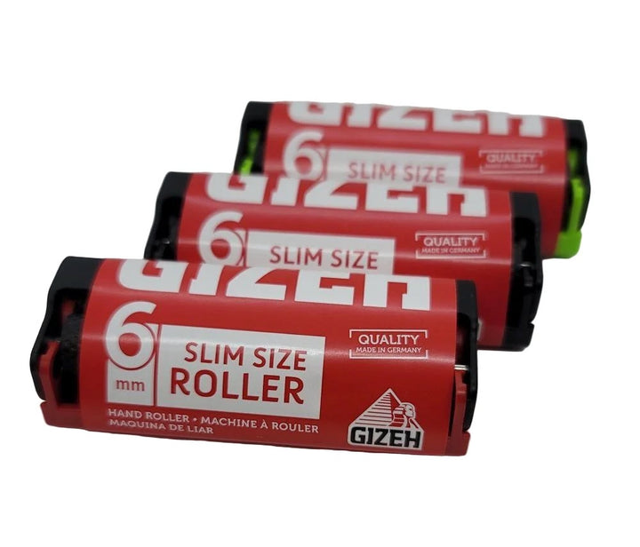 Three Gizeh 6mm Slim Size Roller hand rollers arranged diagonally on a white background.