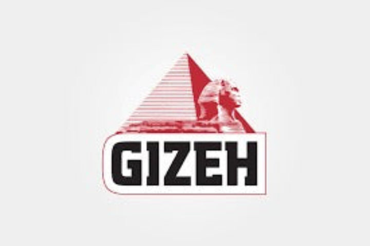 Gizeh logo with pyramid and Sphinx on a white background