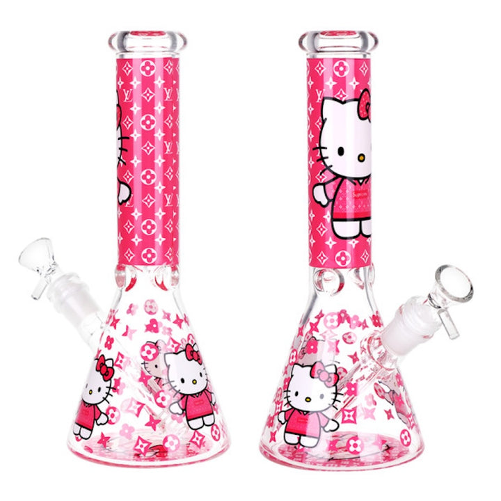 Glass bong with Hello Kitty design on a white background