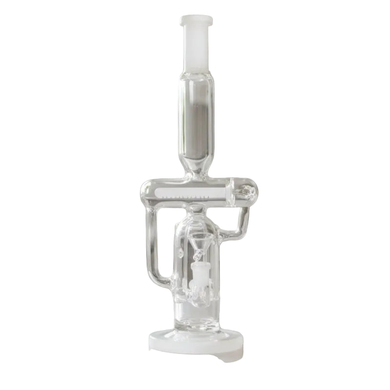 Clear glass smoking device on a white background