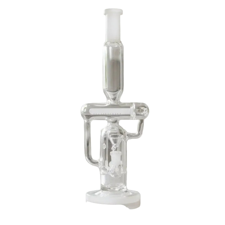 Clear glass smoking device on a white background