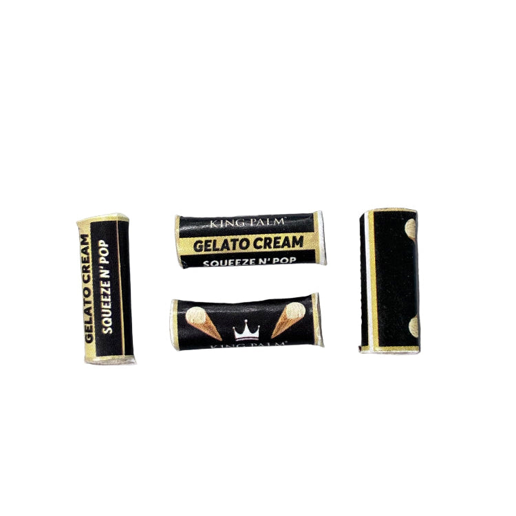 Four black and gold filters gelato cream packaging on a gray background