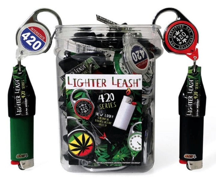 Lighter Leash 420 Series packaging with lighters and carabiners on a white background