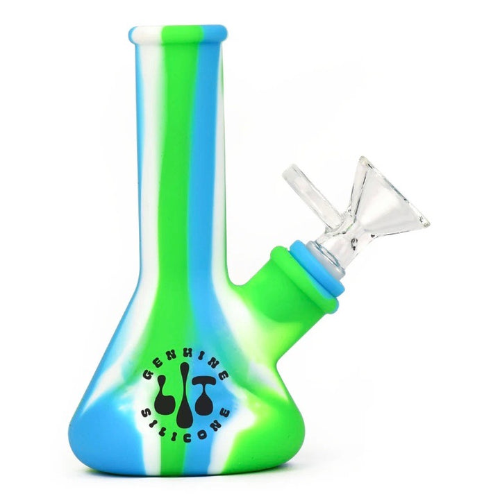lit silicone bong 5 beaker blue green - shell shock