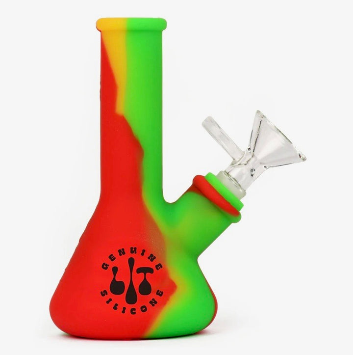 lit silicone 5 beaker bong rasta - shell shock