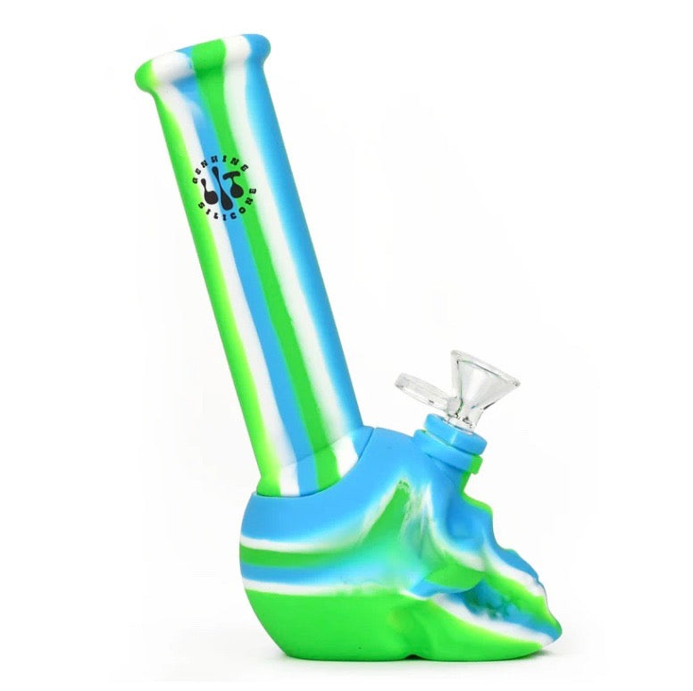 lit silicone skull bong blue green - shell shock