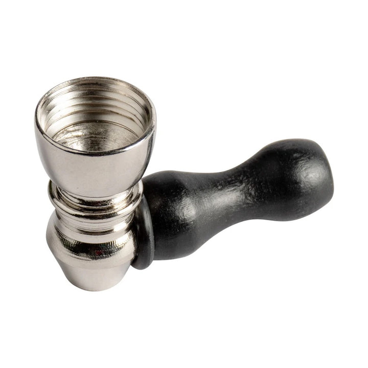 nickel and wood pipe on white backround
