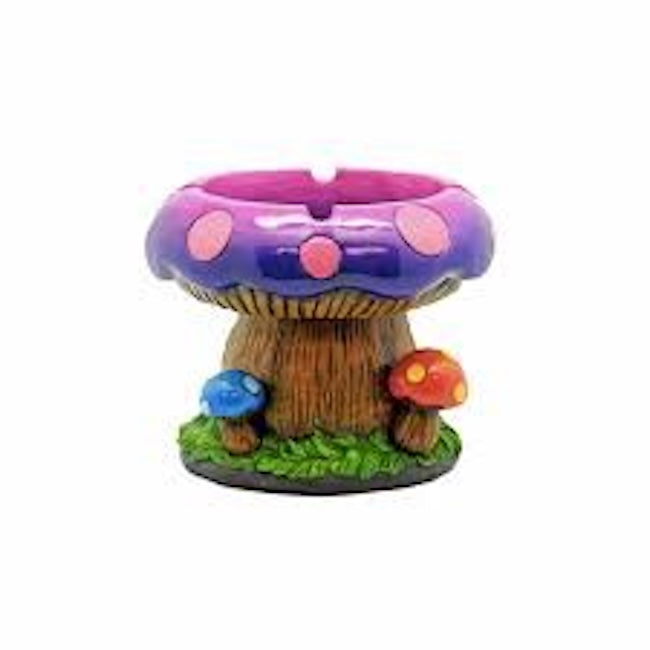 mushroom ashtray with stash on white backround
