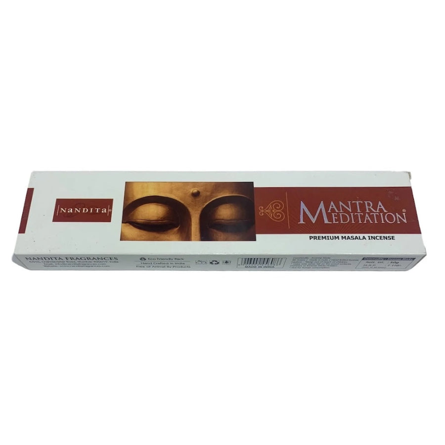 A Nandita meditation incense box on a white background