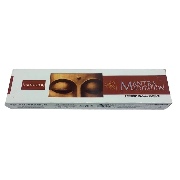 A Nandita meditation incense box on a white background