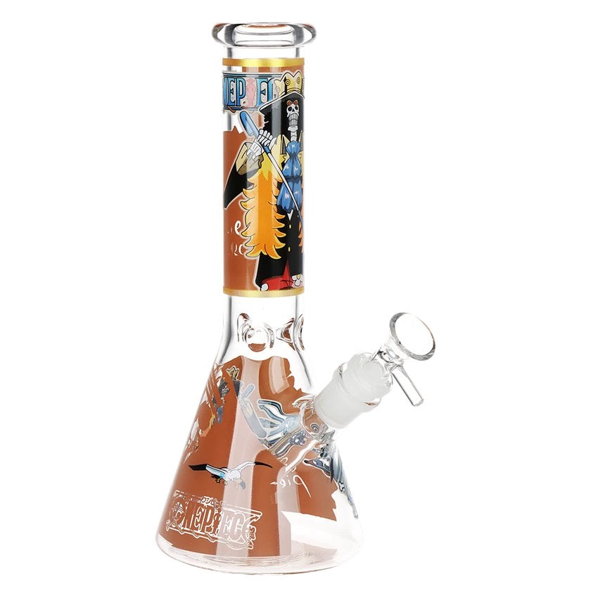 Glass bong with colorful design on a white background