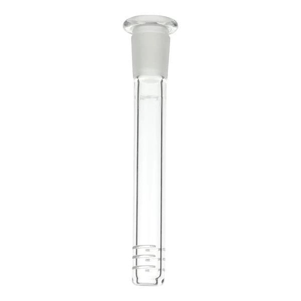Clear glass tube with white cap on a white background