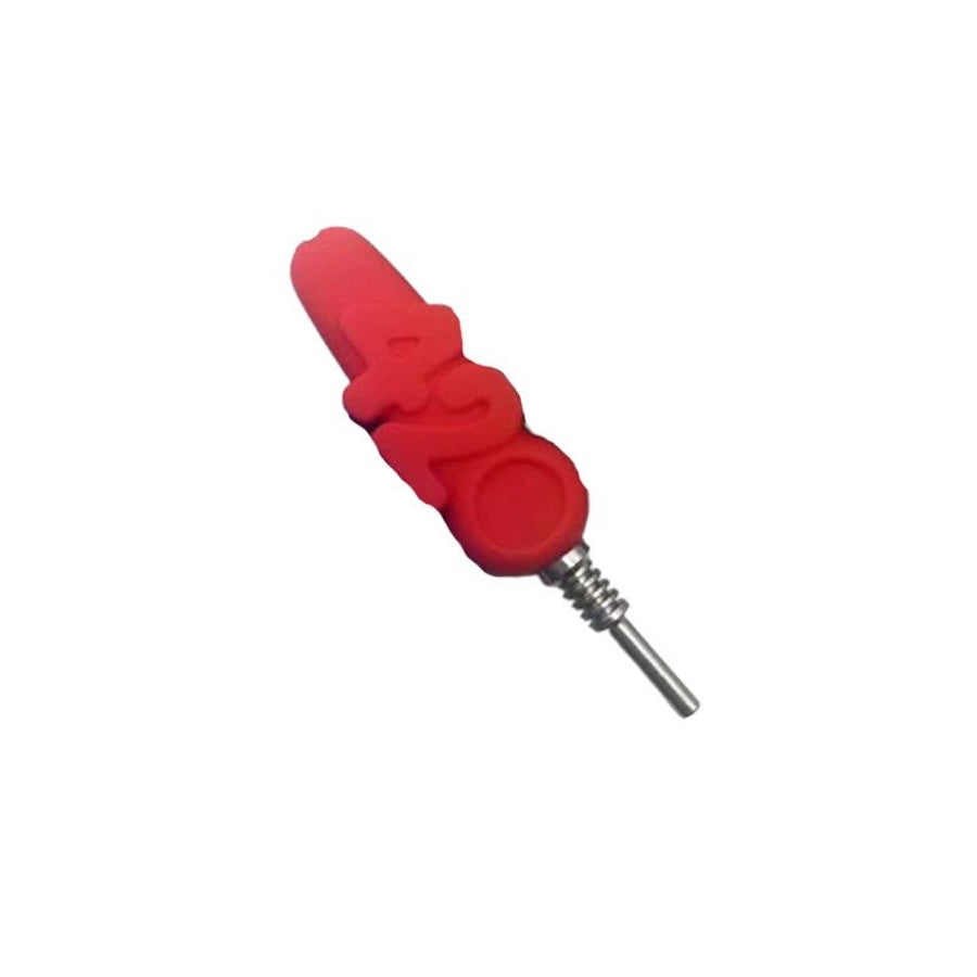 A red silicone titanium nectar collector shown on a plain white background.