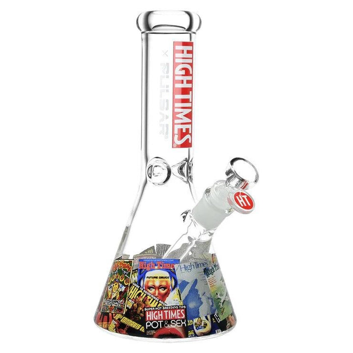 Glass bong with 'High Times' branding on a white background