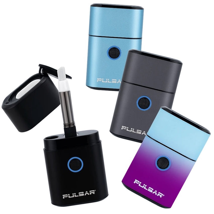 Four Pulsar electronic devices in black, blue, and gradient design on a white background.