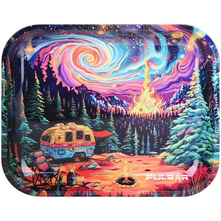 rolling tray with starry night and camper on white backround
