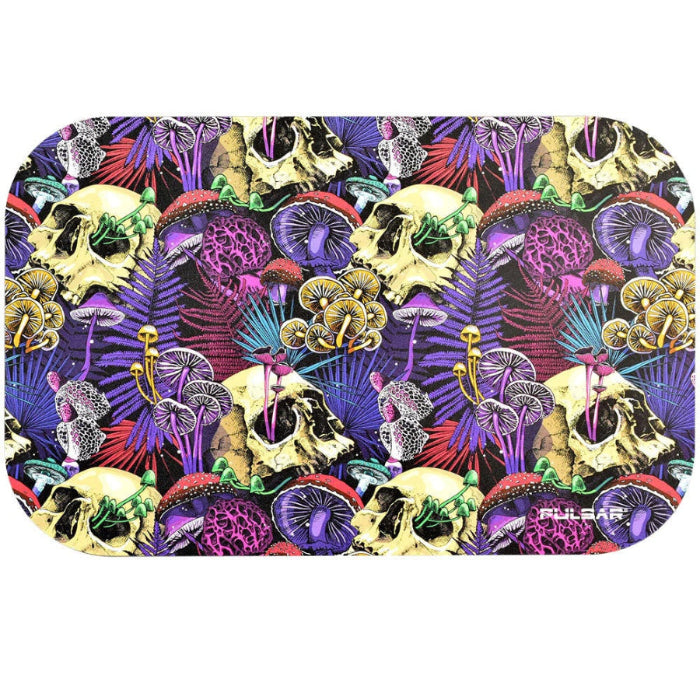 Colorful skull and mushroom patterned product with 'Pulsar' branding on a white background