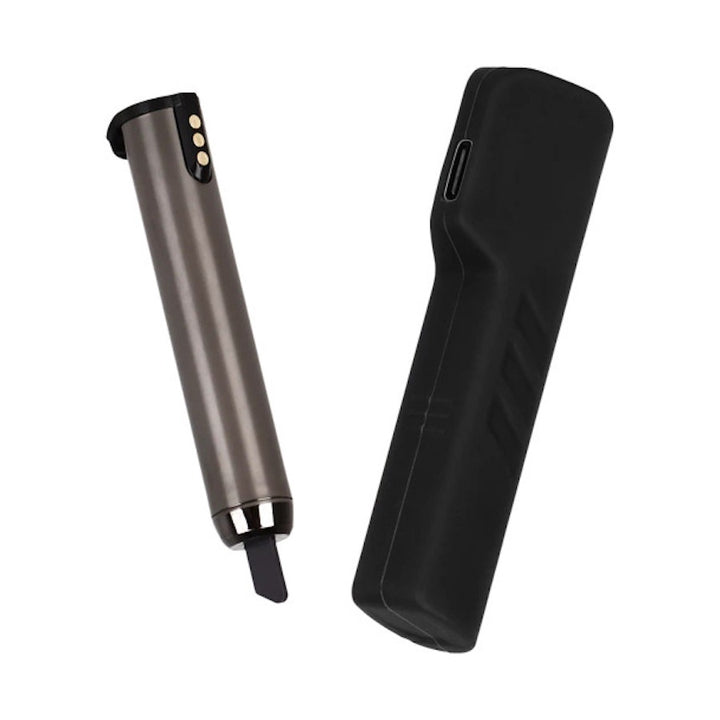 Electronic device with a black sleeve on a white background