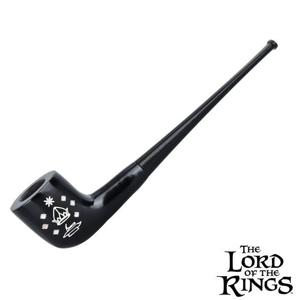 Black pipe with decorative elements on a white background, featuring 'The Lord of the Rings' logo.