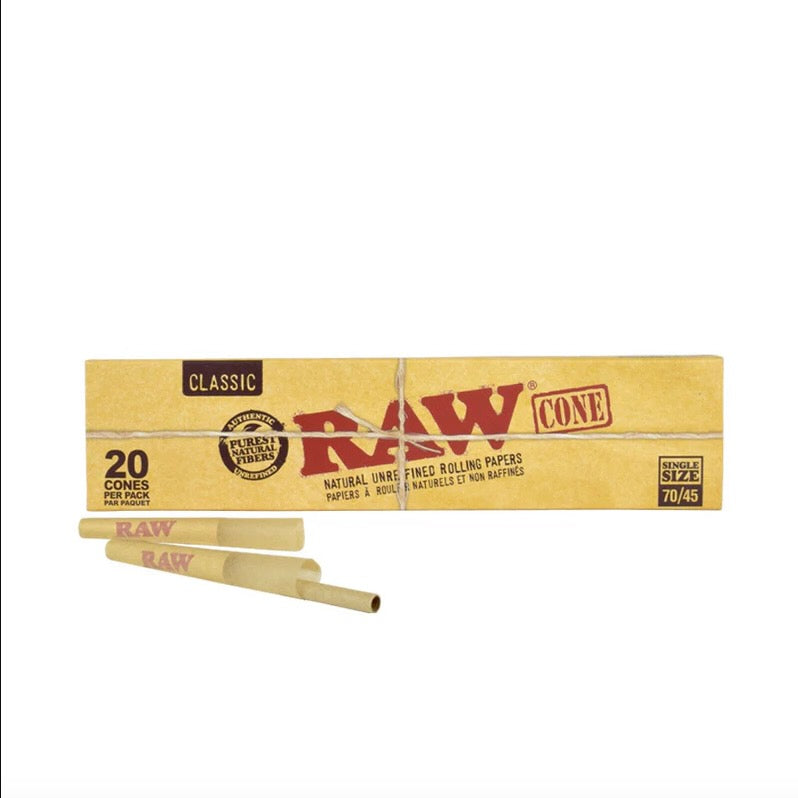 Box of Raw rolling cones on a white background