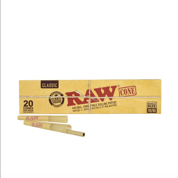 Box of Raw rolling cones on a white background