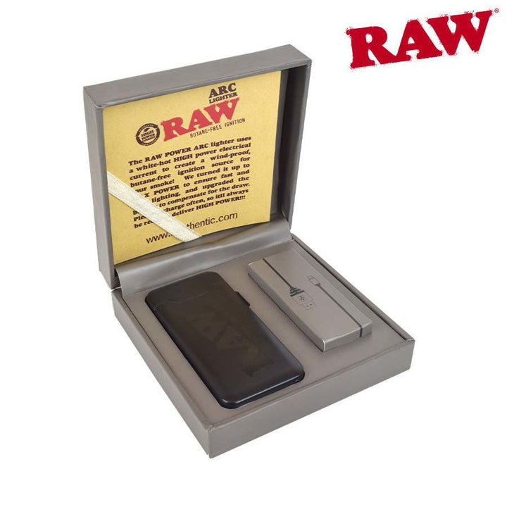 RAW branded lighter and lighter case in packaging on a white background
