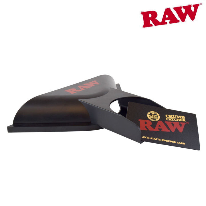 RAW crumb catcher with anti-static sweeper card on a white background