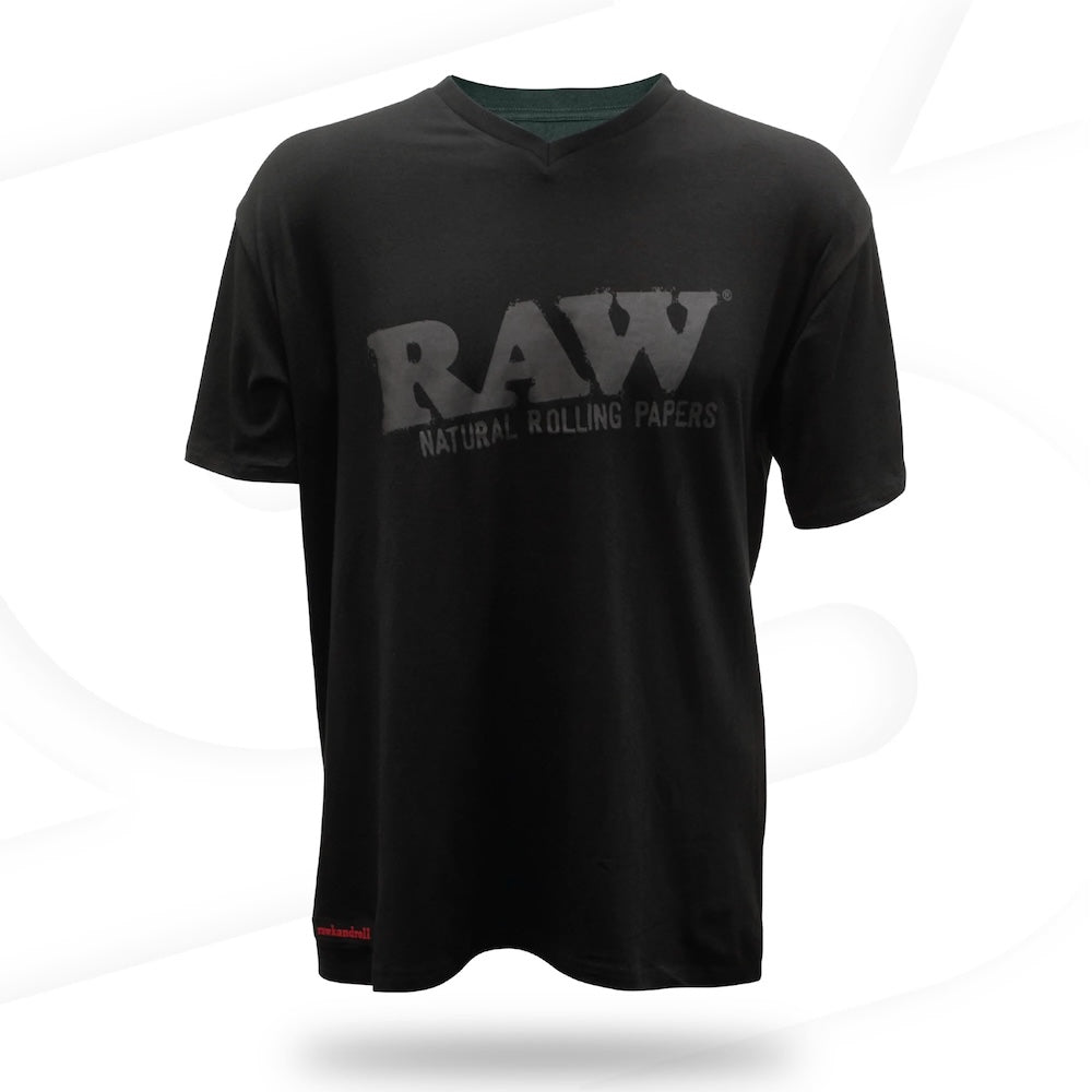 raw logo t-shirt black v neck - shell shock