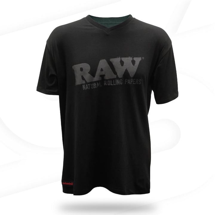 raw logo t-shirt black v neck - shell shock