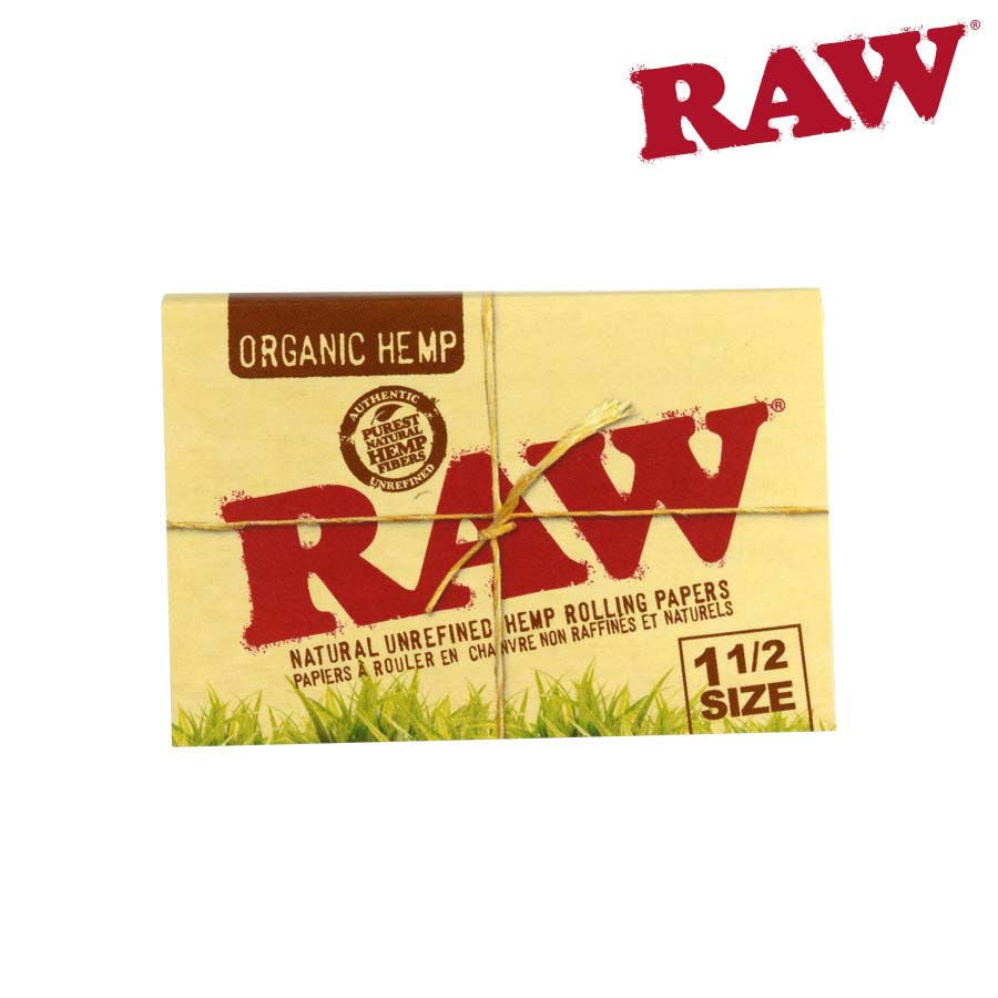 Box of Raw organic 1.5 hemp rolling papers on a white background