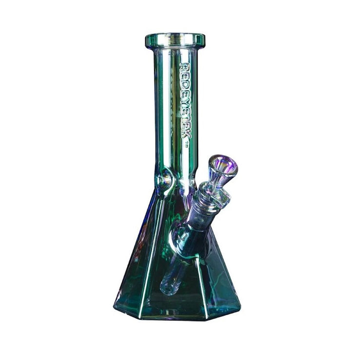Glass water pipe with a colorful design on a white background