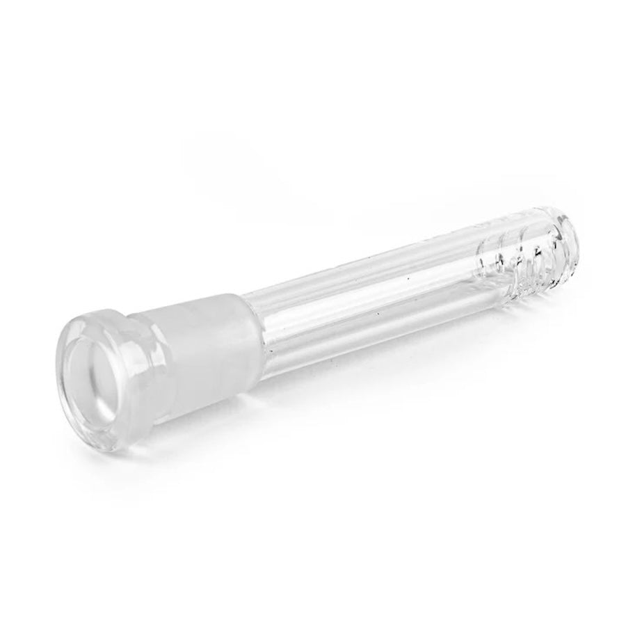 Clear glass smoking accessory on a white background