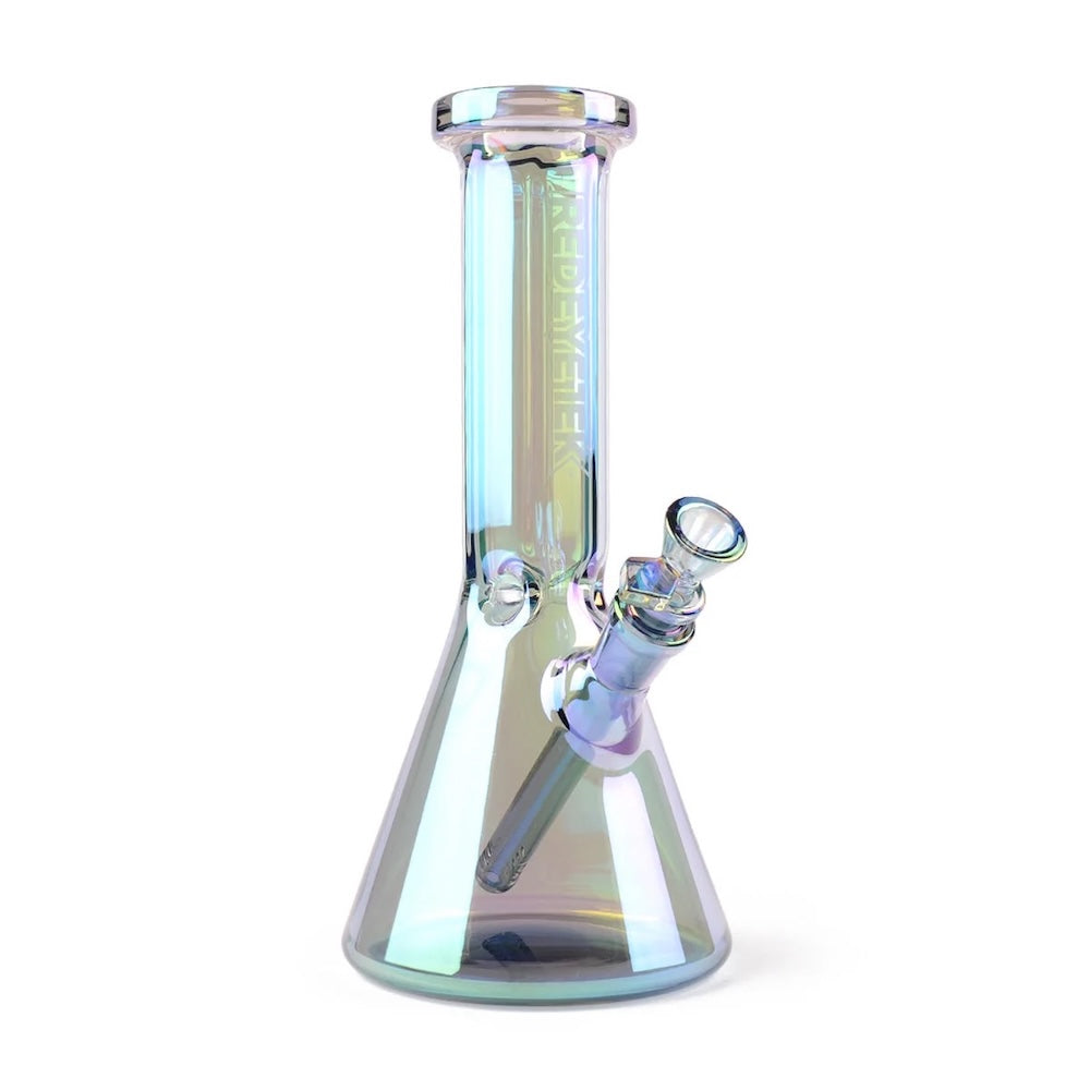 Iridescent glass bong on a white background