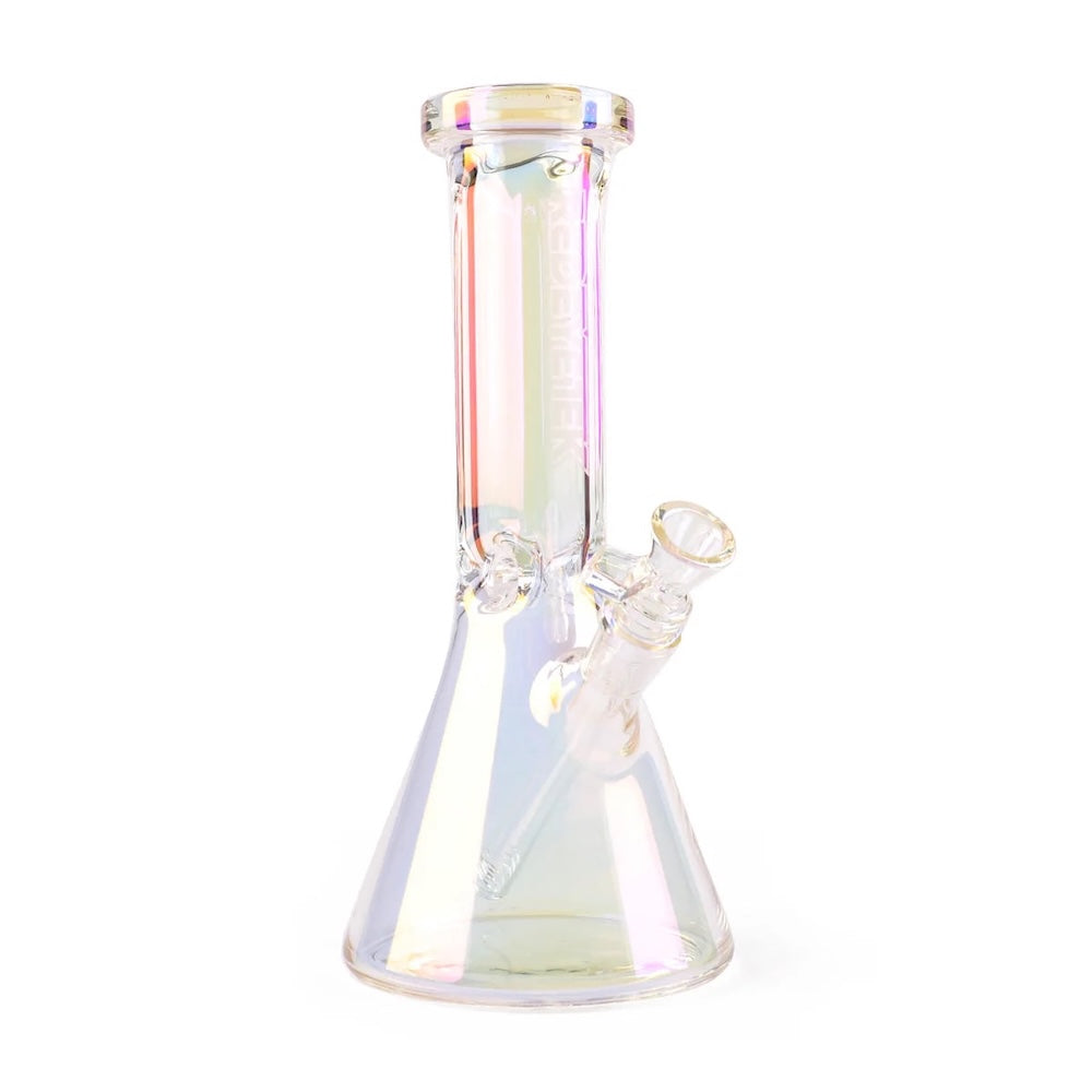 Iridescent glass water pipe on a white background
