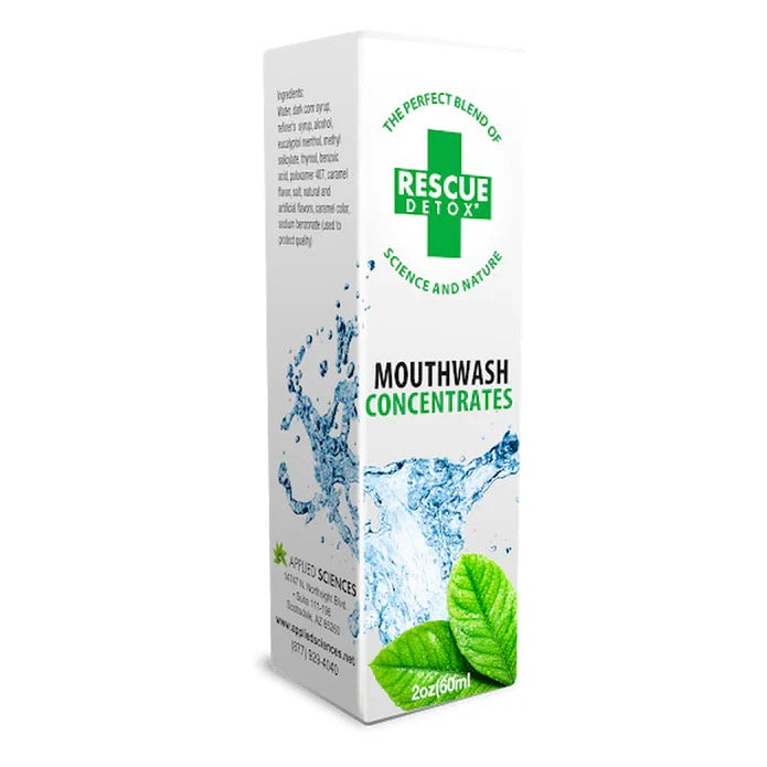 Box of Rescue Detox mouthwash concentrates on a white background