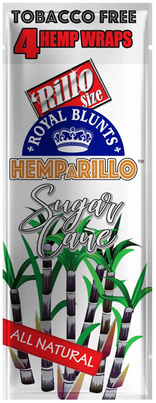 Hemparillo Sugar Cane Hemp Wraps packaging with branding and product details.
