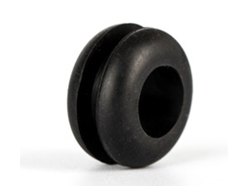 Black rubber grommet on a white background