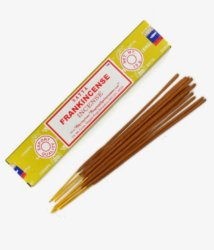 Satya Frankincense incense sticks with packaging on a white background