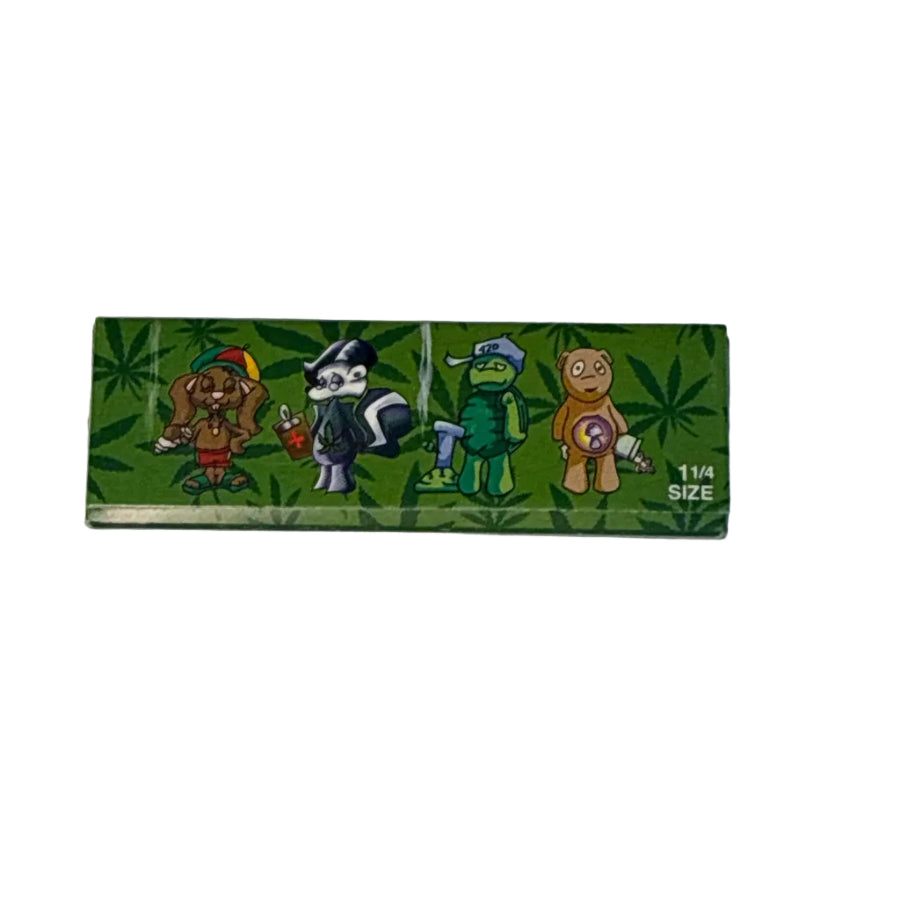 pack of hemp tolling papers with animal characters on cover on a white backround
