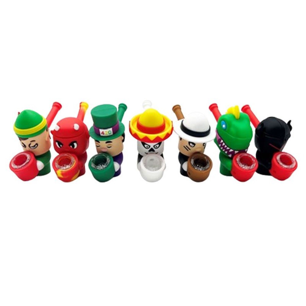 Silicone character pipes with glass bowl - Shell Shock